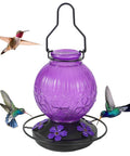 Outdoor Hummingbird Feeder With Perch And Five Flower Feeding Ports 23 Oz Nectar Feeder For Backyard Garden Patio Hanging Hook Leak Proof Base Purple Color Gift For Mom And Women with hummingbirds