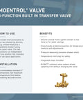Diagram showing features and benefits of Moentrol 3-function built-in transfer valve for Must-Have Kingsley Chrome Shower Valve Trim.