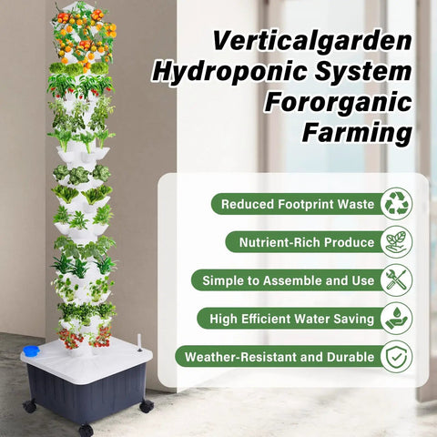 Vertical Hydroponic Growth Tower With 14 Layers And 70 Slots For Easy Balcony Garden, Automatic Watering System.