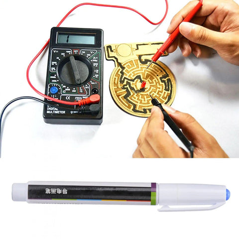 Easy To Use Conductive Ink Repair Pen For Circuit Boards DIY Electronics Tool For Quick Solderless Fixes Nickel Powder Based Conductive Paint With Strong Adherence And Water Resistance Great For Damaged Traces And Pads repairing circuit with multimeter and hands