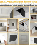 Hella Sturdy Aluminum Drywall Access Panel 16x30 Magnetic Push To Open Inspection Hatch with various views in home settings.