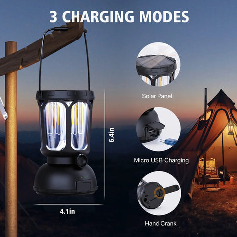 6000 Lumen LED Camping Lantern with Rechargeable Battery and Hand Crank Solar Power, Portable Emergency Light features