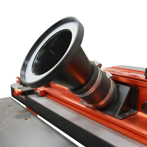 Oskool 4 Inch Magnetic Dust Collection Quick Connect Kit With Adapters Flex Cuffs Clamps mounted on table saw.