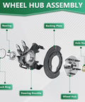 Front Wheel Bearing And Seal Kit For Nissan Frontier 1998 1999 2000 2001 2002 2003 2004 Includes Four Front Wheel Bearings And Two Seals OEM WTA5x2 WTA3x2 WS710478 Tested For Quality And Durability Ready To Roll diagram showing bearings, lock ring, steering knuckle, backing plate, wheel hub, and axle nut.