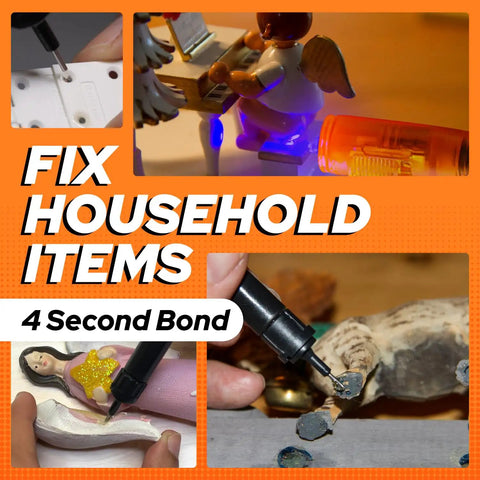 Quick Fix Uv Glue Kit With Curing Light For Plastic Welding And Multi Material Repair Ideal For Jewelry Making And Epoxy Resin Crafts Rapid Adhesive That Sticks To Almost Anything In A Snap in action repairing figurines and household items.