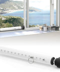 Adjustable Window Jammer Bar For Sliding And Vertical Windows 11 To 18 Inch Inside Mount Security Bar in white, installed in window