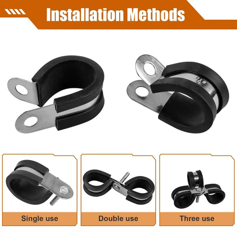 80 Piece Cable Clamp Kit With 7 Sizes In 304 Stainless Steel Metal Clamps Rubber Insulated Cushioned Hose And Pipe Clamps Installation Methods