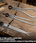 8 Inch Spring Caliper And Divider Set For Wood Turning And Lathe Work Carbon Steel Long Inside And Outside Calipers With Lockable Springs Three Piece Measuring Kit For Precise Pro Grade Use In The Shop displayed on a workbench