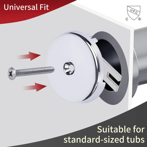 One Hole Bathtub Overflow Faceplate Featuring Hella Tough Chrome Finish Universal Tub Drain Trim Conversion Kit Fits Standard Baths Works Like A Champ On Fine Or Coarse Threads Heavy Duty Build showing chrome faceplate with mounting screw for standard tubs.