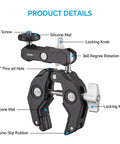 Heavy Duty Clamp Mount With 360 Degree Ballhead, Magic Arm And Double Ball Head, product details with labeled features