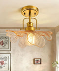Modern Brass Pendant Light With Glass Pineapple Shade Industrial Ceiling Fixture for Bedroom 110V with detailed leaf-like glass design