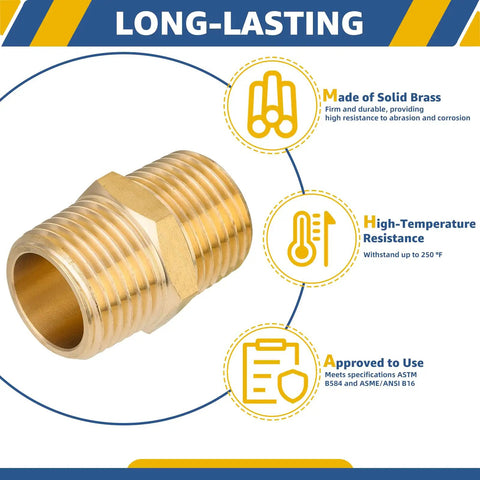 1 Inch NPT Male Hex Nipple Adapter Equal 1 Inch Hex Connector For Copper Brass Or Iron Pipe Fittings, Beefy Brass Construction