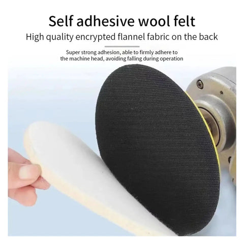 Self-adhesive Top-Tier Wool Felt Polishing Pads For 75-180mm Wheels showing flannel fabric, perfect for buffing scratches.