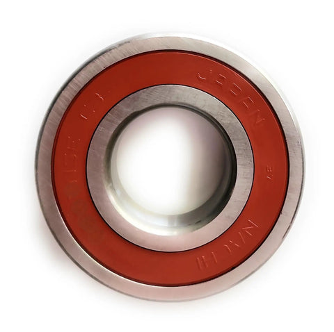 Top Shelf Nachi Japan Bearings And Oem Seal Swap Kit For Front Load Washing Machine, view of Nachi bearing with red seal.