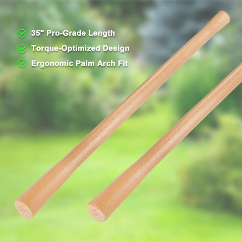 Two Pack Beech Wood 35 Inch Pick Axe Handle Replacement For Heavy Duty Pickaxe And Mattock Tools in ergonomic design