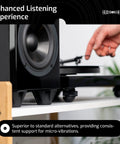 Speaker Isolation Feet 8 Pack 1.5 Inch Rubber Pads Non-Adhesive Anti-Vibration Bumpers supporting a speaker and turntable