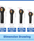 Dimension drawing of Beefy 20 Pieces M2 M2.5 M3 Ball Head Tie Rod Ends Set For RC Crawler Cars Lever Steering Linkage Ball Joint Ends 4 Sizes