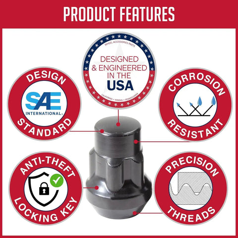 All Purpose Lug Lock Kit With 4 Locks And Key 1/2 Inch 20 Thread Closed End Bulge 35mm features include anti-theft and corrosion resistant.