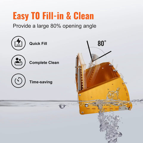 Easy clean feature of Drywall Finishing Mud Box Pro with 80 degree opening in water demonstration.