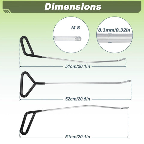 Dimensions of dent rods in the Paintless Dent Repair Kit With 23 Tools Including 3 Dent Rods And 20 Awl Heads.