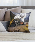 Comfy Steam Locomotive Train Throw Pillow Cover Plush Boho Farmhouse Cushion Case 18x18 Inch Square Pillow For Couch Sofa Bed Living Room Decor And Comfy Accent on gray sofa with steam train design