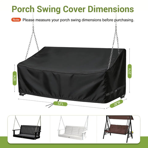 Heavy Duty Waterproof Porch Swing Cover For Two Person Outdoor Swing Bench Fits 52 Inch Long 28 Inch Wide With 18 Or 25 Inch Height All Weather Patio Furniture Protector From Rain Sun Dirt And Scratches