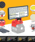 Cordless LED Work Light For M18 Battery, 9000 Lumens Flood Light With Dual USB Charging, Battery Powered, shown with USB ports