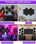 Pro Level Hexagon Acoustic Foam Panels For Recording Studio Treatment 12 Pack shown in recording studio, office, gaming room, home theater.