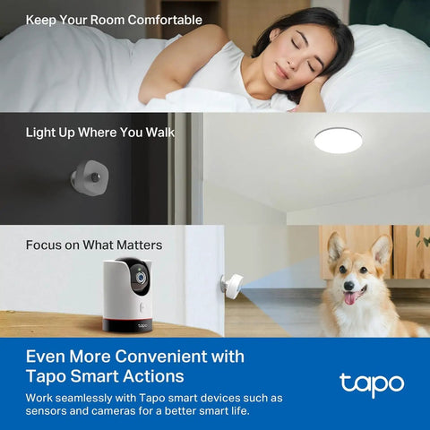 Woman sleeping with Smart IR And IoT Hub With Chime; smart lights illuminate hallway, camera monitors room for smarter home automation.