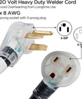 Heavy Duty 25 Foot 220V Welder Extension Cord 8 Gauge NEMA 6 50 Welding Lead With Lighted End For MIG TIG Machines plug details