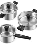 Stainless Steel Pots And Pans Set 6 Piece Non Toxic Cookware With Glass Lids Induction Compatible Dishwasher Safe Even Heating