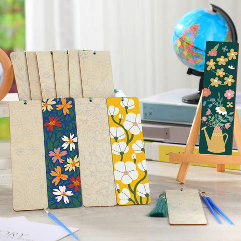 Butterfly And Floral Bookmark Paint By Numbers Kit For Adults With 12 Blank Wooden Bookmarks And Colorful Tassels, 7x2 inches