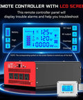 Heavy Duty 4000W Power Inverter Converts 12V DC To 120V AC With 8000W Peak Surge, showing remote LCD control panel with output readings.