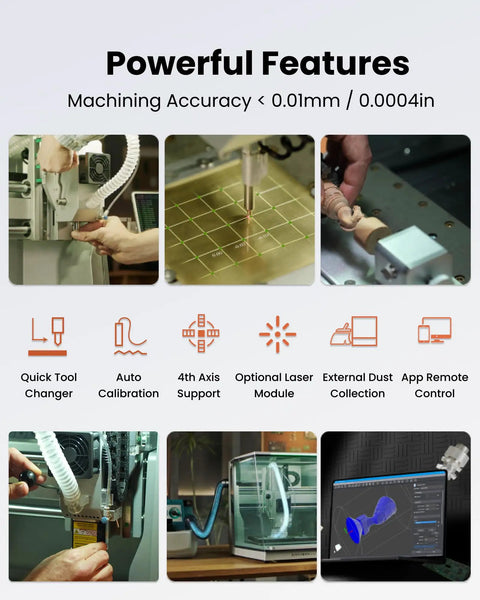 Premium Desktop Cnc Mill With Fourth Axis Rotary Attachment And Fully Enclosed Design features quick tool changer, auto calibration, and laser module.