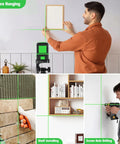 Laser Level With Tripod And Rotary Green Cross Line 100 Ft Self Leveling Laser Tool For Indoor Outdoor Construction And For DIYers 110 Degree Coverage For Precise Alignment And Fast Reliable Results. picture hanging with green cross line level