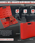 Thread Chaser Set 48 Piece Heavy Duty Pro Grade Thread Repair Tool Kit For UNC UNF And Metric Threads Including 24 Dies 22 Taps And 2 Thread Files With Detachable Cap Anti Rust Rethreading Kit in red toolbox.