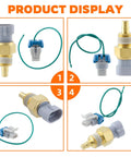GoaMotors 213-77 engine coolant temperature sensor with brass body, gray sensor tip, green wire and blue connector