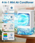 4 In 1 Portable Air Conditioner Unit With Humidifier And LED Night Light showing cooling effect and timer setting