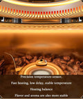 Interior view of Electric Coffee Roaster Machine For Home Brewing showing beans, precision temperature sensor, and heating element.