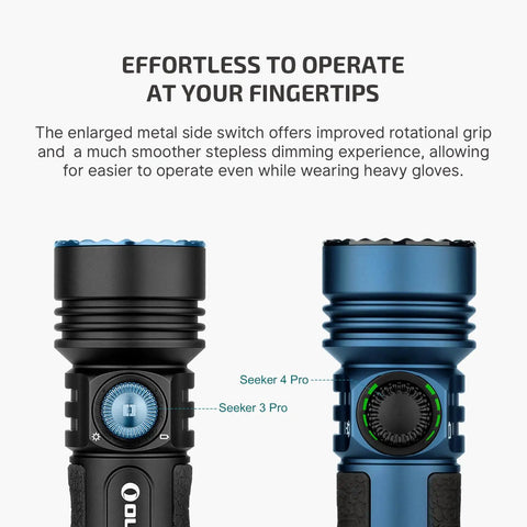 Seeker 4 Pro Rechargeable Flashlight 4600 Lumens With USB C Port IPX8 Waterproof close-up of side switch