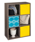6 Cube Storage Organizer With Vertical Or Horizontal Setup Easy Assembly Modular Cube Shelves For Living Room Office Or Entryway Natural Gray Wood Finish Space Saving with decorative items in cubbies