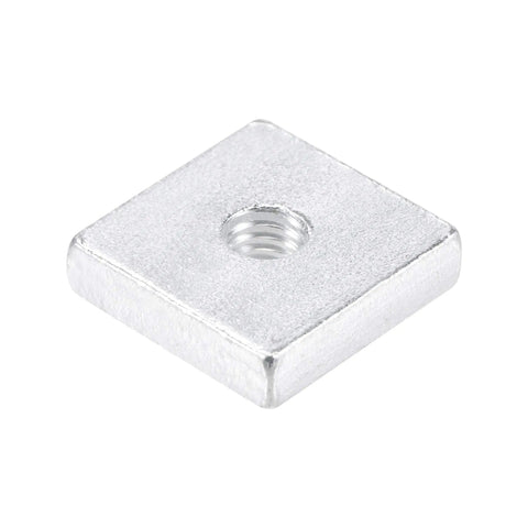 Square Nuts M6 Zinc Plated Coarse Thread 1mm Pitch, 20mm Wide, 5mm Thick, close-up view showing the zinc-plated finish and threading