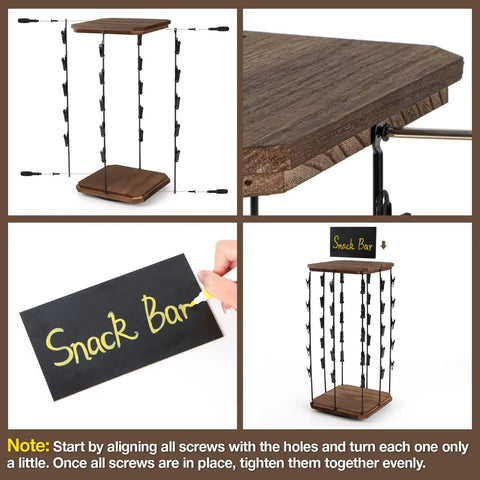Wooden Chip Rack Display Stand With 5 Tiers And 40 Clips, 360 Degree Rotating Snack Display For Office Countertop, assembly view