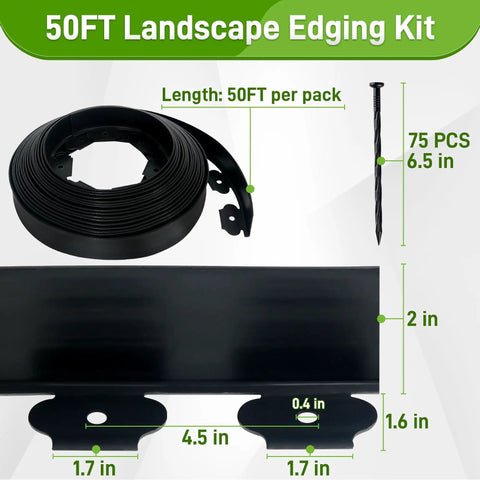 2 Inch By 50 Foot Landscape Edging Border Kit With 75 Anchoring Spikes No Dig Garden Border For Lawn And Flower Beds Black