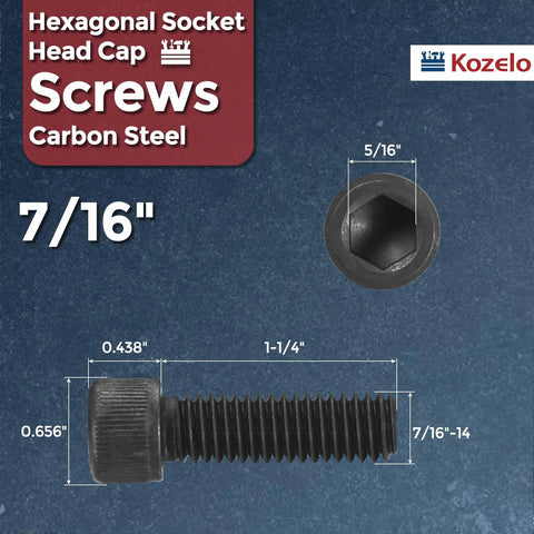 Go To Alloy Steel Socket Head Cap Screws 10 Pack 7/16"-14x1-1/4" Black Oxide Finish showing dimensions and details.
