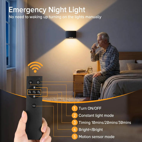 Cordless Motion Sensor Wall Light With Remote Control No Cords Needed Set Of Two 5000mAh Rechargeable Wireless Sconce in bedroom