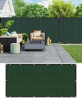 Privacy Fence Screen Cover 3 Ft By 40 Ft Heavy Duty HDPE Shade Net With UV Protection, dark green screen on patio.