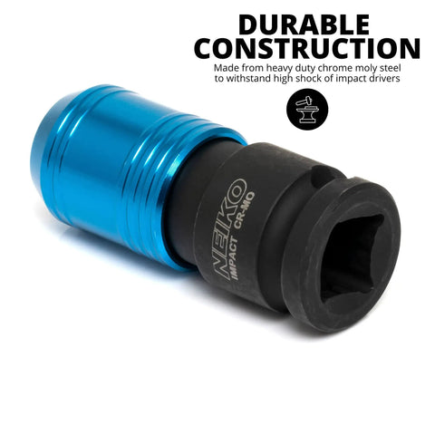 Impact Wrench Adapter Three Eighths Inch Drive Female To One Quarter Inch Hex Converter With Quick Release And Quick Change Chuck, CrMo Steel