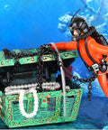 Live Action Undersea Treasure Chest Aquarium Ornament With Diver Air Bubbler For Aerating Your Fish Tank Durable Orange Resin Decoration