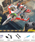 No Assembly RC Fighter Plane with 2.4GHz Remote and Accessories Displayed, Includes Batteries, Propellers, and Screws